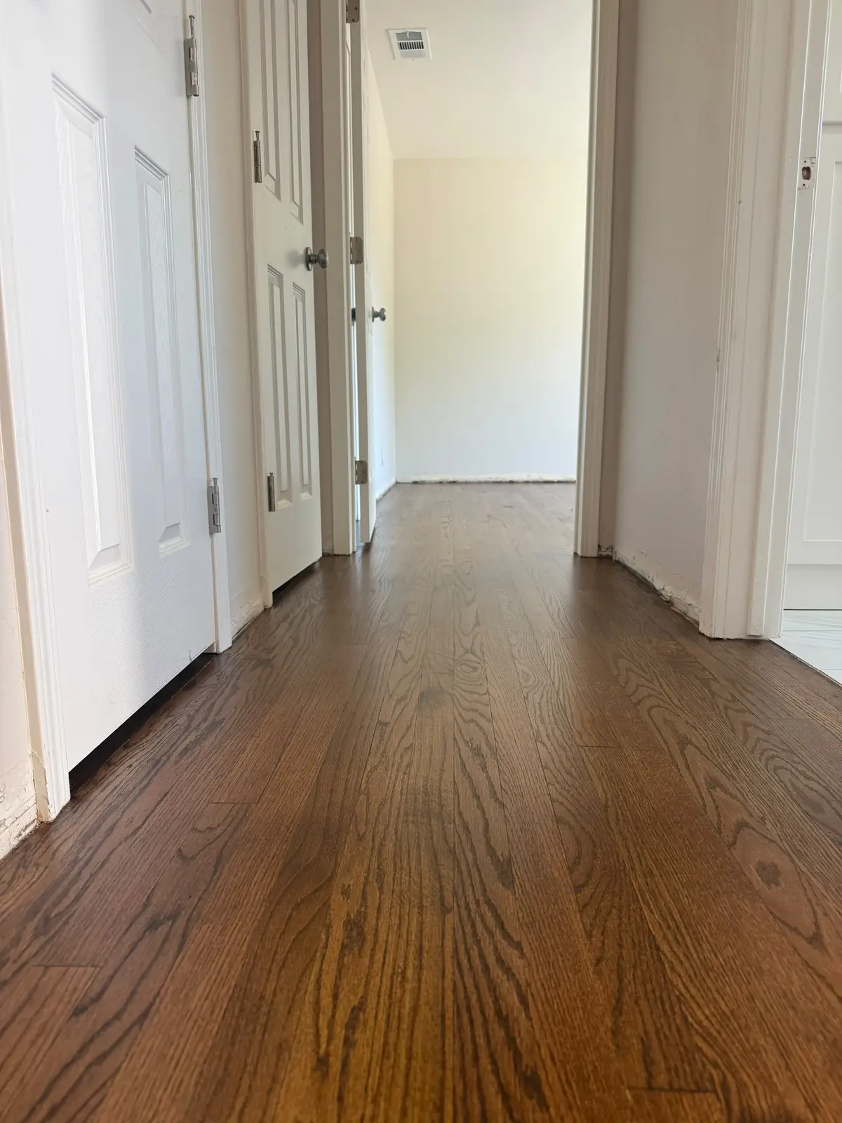 Scratched hardwood brought back to a smooth satin finish, Fair Oaks